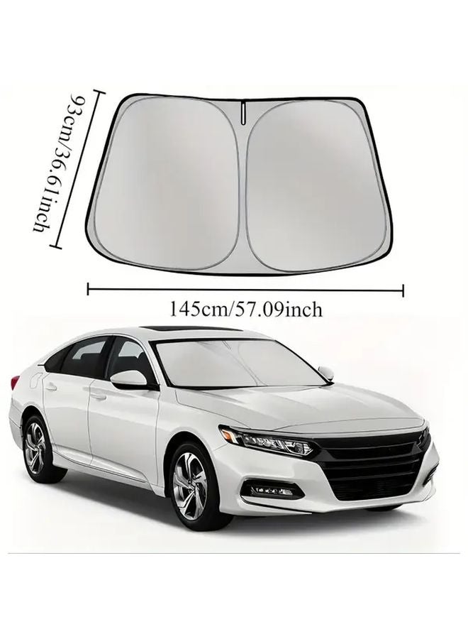 2025 Upgraded Titanium Silvery Car Sunshade 2 Layer Reflective Compact Portable Blocks UV Heat 57 09inch By 27 56inch - Image 2